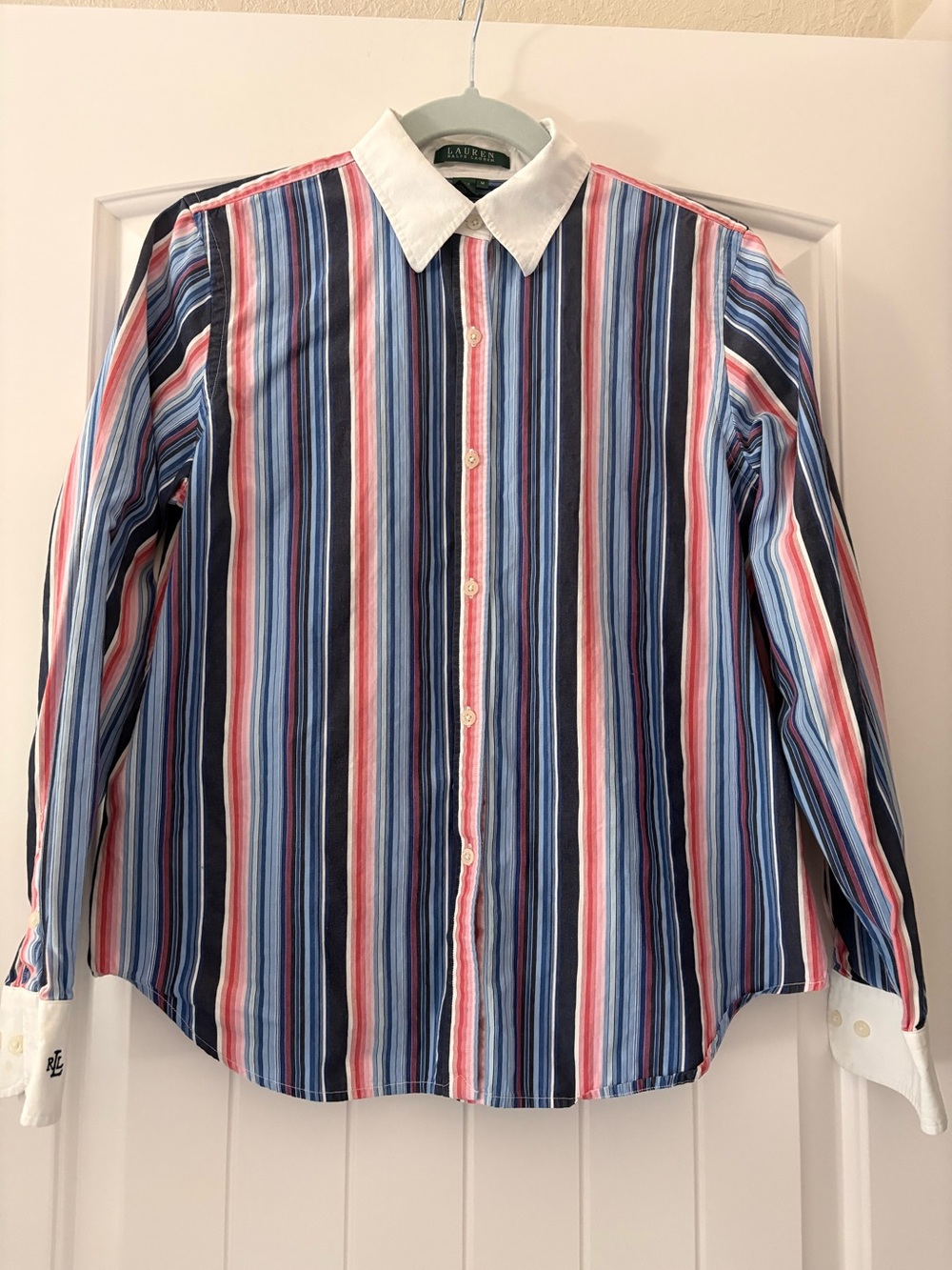 Ralph Lauren Multicolor Striped Button-Down Shirt with White Collar
